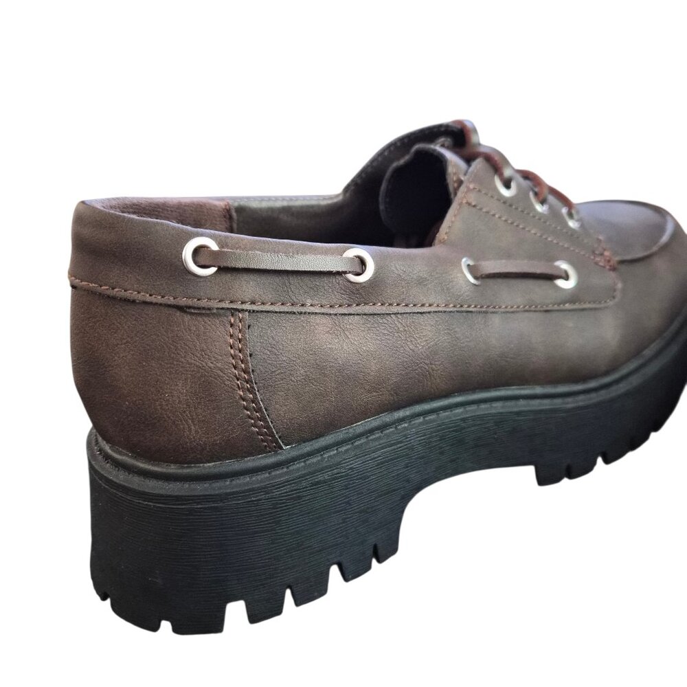 No Boundaries Platform Boat Shoes Women's Size 11 Brown Lug Sole Comfort Foam - Picture 6 of 9